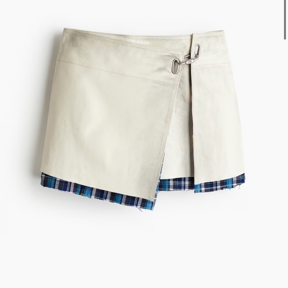 H&M Cream and Blue Plaid Mini Skirt